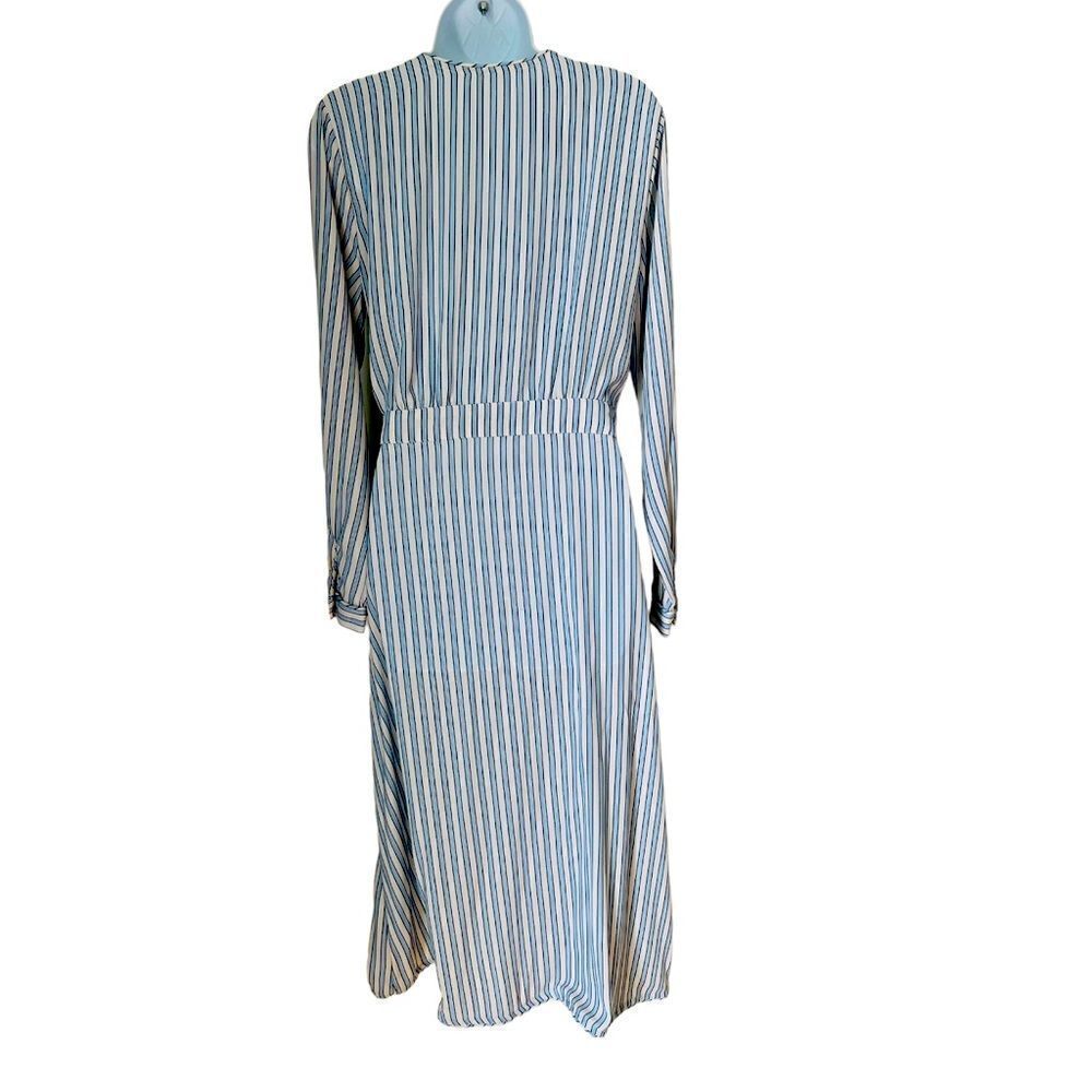 Time And True Maxi Wrap White Blue Stripe Dress sz M - Picture 2 of 7